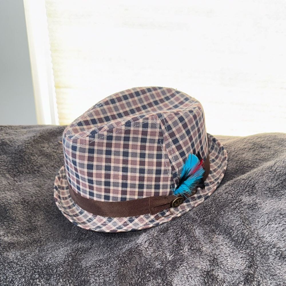 Goorin Bros Blue Plaid Fedora with Brown Band - OS